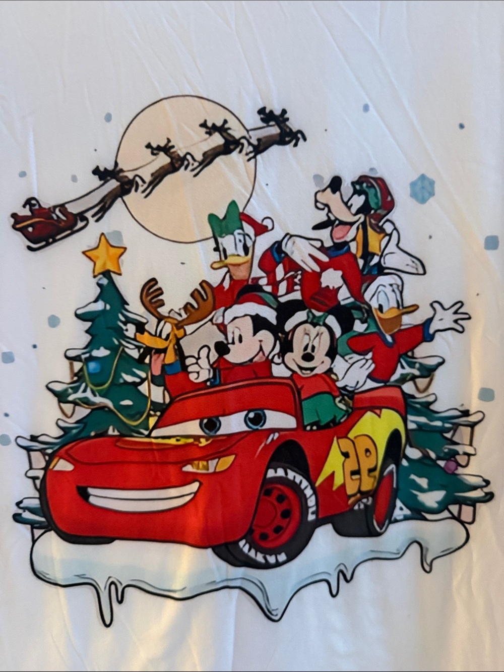 Disney Pixar Cars Lightning McQueen Mickey & Friends Christmas Graphic T-Shirt - Picture 2 of 3